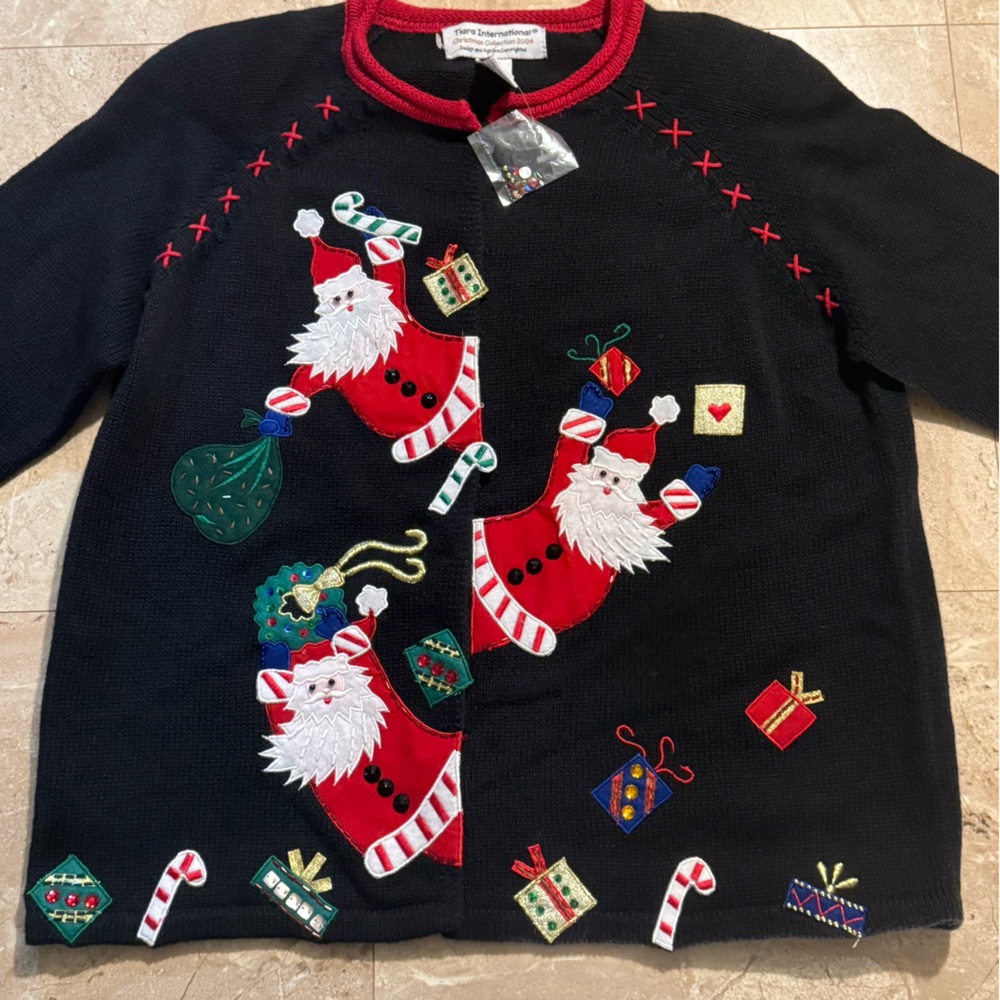 Tiara International Womens Christmas Sweater Button Cardigan Santa Gifts